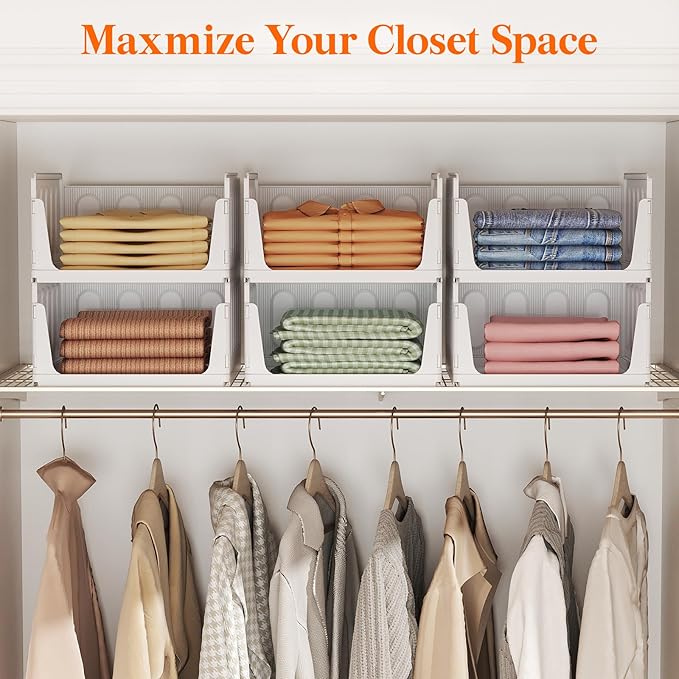 Lifewit Stackable Closet Organizers and Storage Basket for Clothes, Plastic Sweater Storage Bins for Wardrobe, Multifunctional Pants Organizer for RV, Pantry, Bathroom, Kitchen, Dorm, 24L, 4 Pack