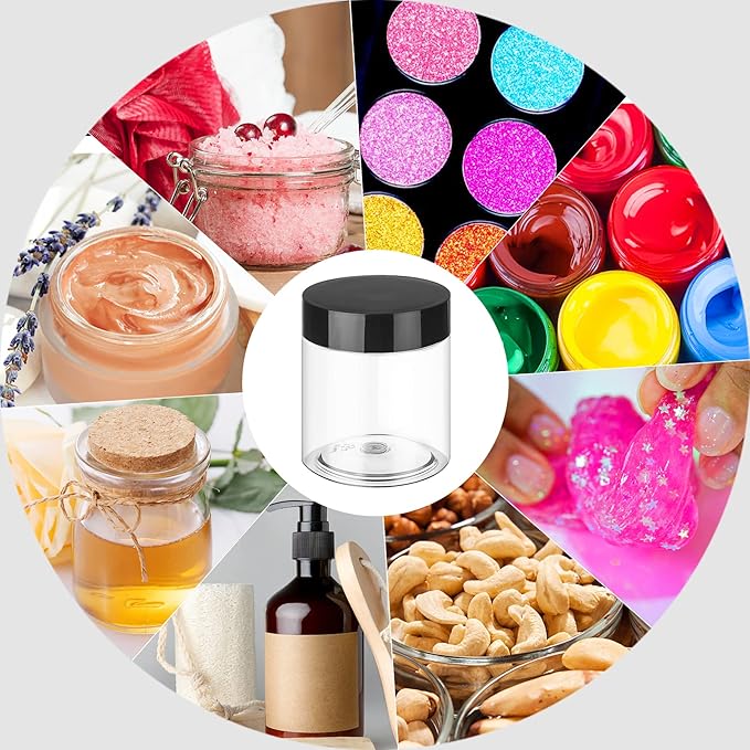 Plastic Jars with Lids 8OZ 36PCS,Small Cosmetic Slime Containers Clear Travel Round Jars Empty Refillable Sample Containers Leak Proof Pot with Black Lids for Lotion, Cream, Cosmetics