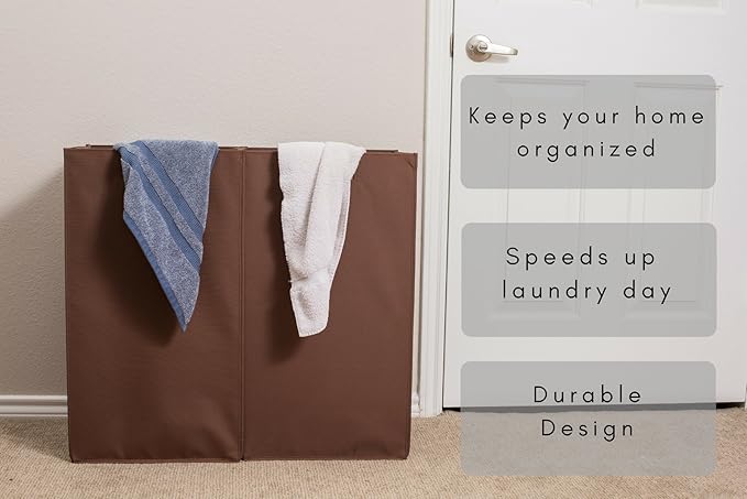 Internet's Best Collapsible Laundry Hamper - Set of 2 - Dirty Clothes Sorter with Handles - Magnetic Side - Easy Storage - Folding - Brown