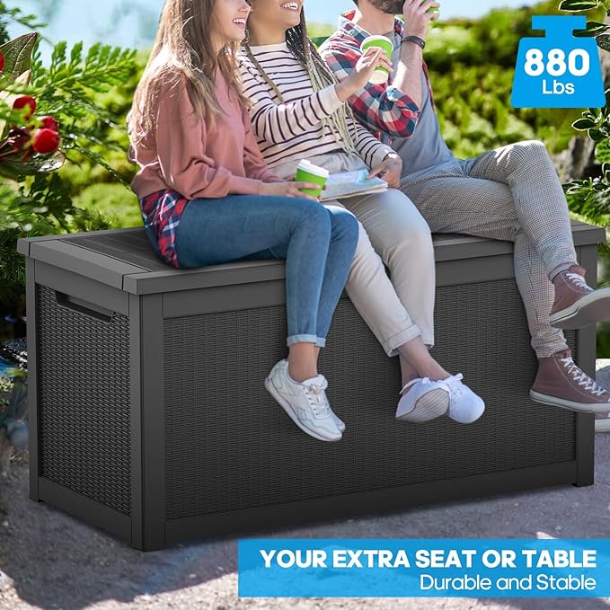 Extra-Large 320 Gallon Outdoor Storage Bin - Waterproof Resin Deck Box, Patio & Garden, Lockable Outdoor Deck Box for Cushions & Tools, UV-Resistant, Jet Black