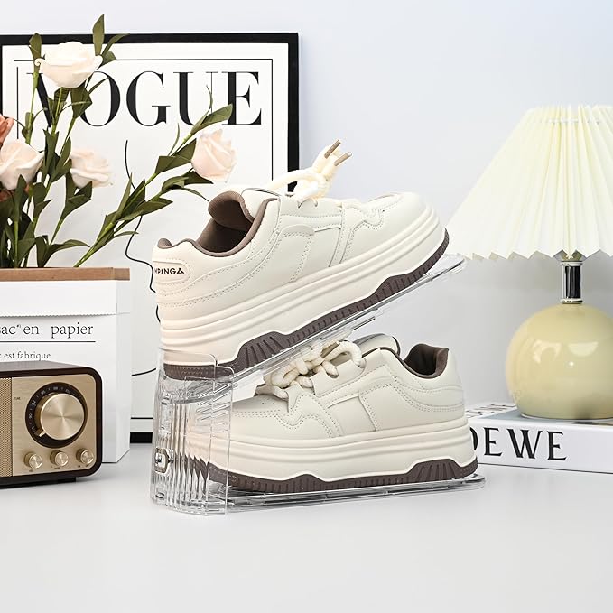 10-Pack Shoe Slot Organizer & Shoe Stacker for Closet, Adjustable Shoe Space Saver, Double Deck Clear Shoe Storage for Small Spaces (Transparent)