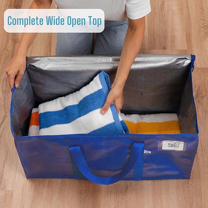 VENO 10 Pack Moving Bags, Upgraded Heavy Duty, Moving Boxes Alternative, Packing Storage Supplies for Dorm Room Essentials with Zipper for Clothes, Large Totes for Packaging (Blue, 10 Pack)