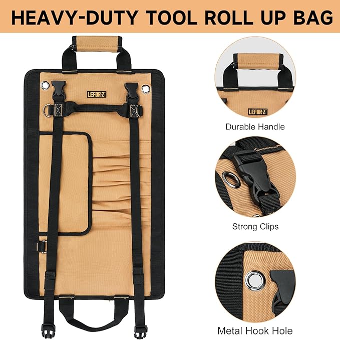 Tool Bag,Large Roll Up Tool Bag Organizer,13 Pockets Tool Roll Storage Pouch,Heavy Duty Portable Tool Storage Carrier Bag for Men,Mechanic,Electrician & Hobbyist