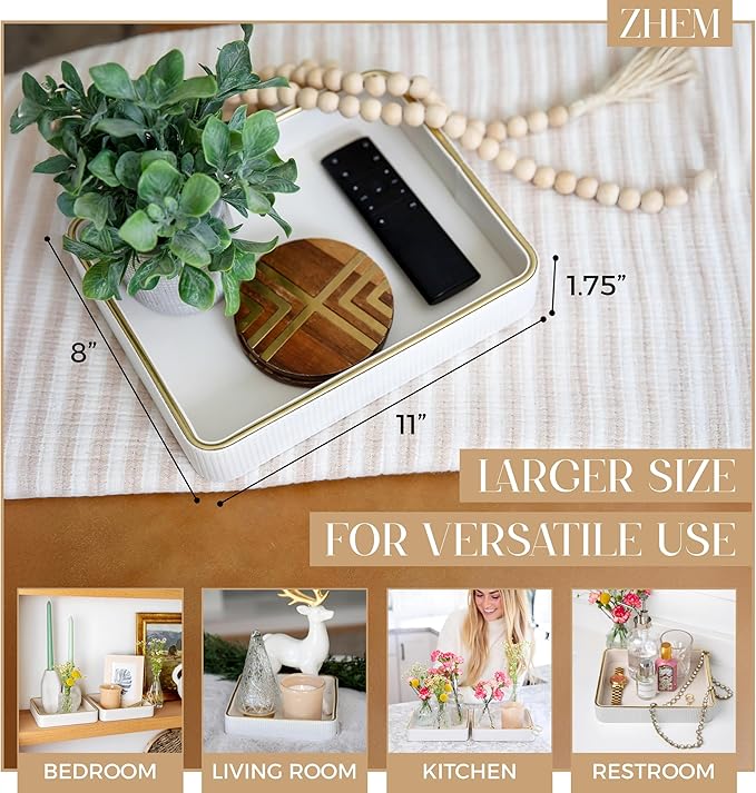 ZHEM Perfume Tray Valet Tray Night Stand Bedside Organizer| Perfume Organizer Catchall| Perfume Trays for Dresser Vanity Tray for Dresser Countertop| Perfume Holder| Nightstand Organizer Women (White)