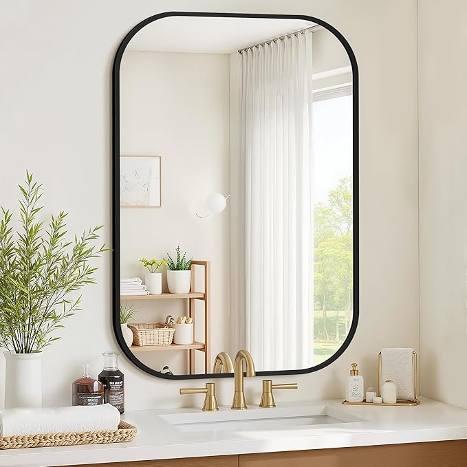 Bathroom Mirror for Wall, Black Bathroom Vanity Mirror for Over Sink 26 x 38, HD Reflection Shatterproof Mirror for Living Room Bedroom Entryway, Metal Frame Rectangular Shape