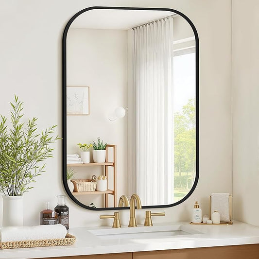 Bathroom Mirror for Wall, Black Bathroom Vanity Mirror for Over Sink 26 x 38, HD Reflection Shatterproof Mirror for Living Room Bedroom Entryway, Metal Frame Rectangular Shape