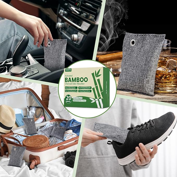 20Pack Activated Charcoal Odor Absorber, Odor Eliminator for Strong 0dor,Shoe Deodorizer,Bamboo Charcoal Air Purifying For in Car,Closet,Shoe, Basement,(100g /3.53oz Each)