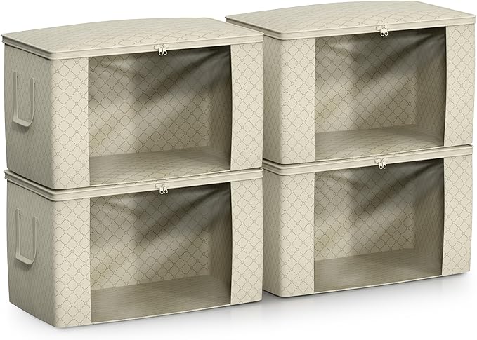 Sorbus Foldable Storage Bag Organizers, Large Clear Window & Carry Handles, Great for Clothes, Blankets, Closets, Bedrooms, and more