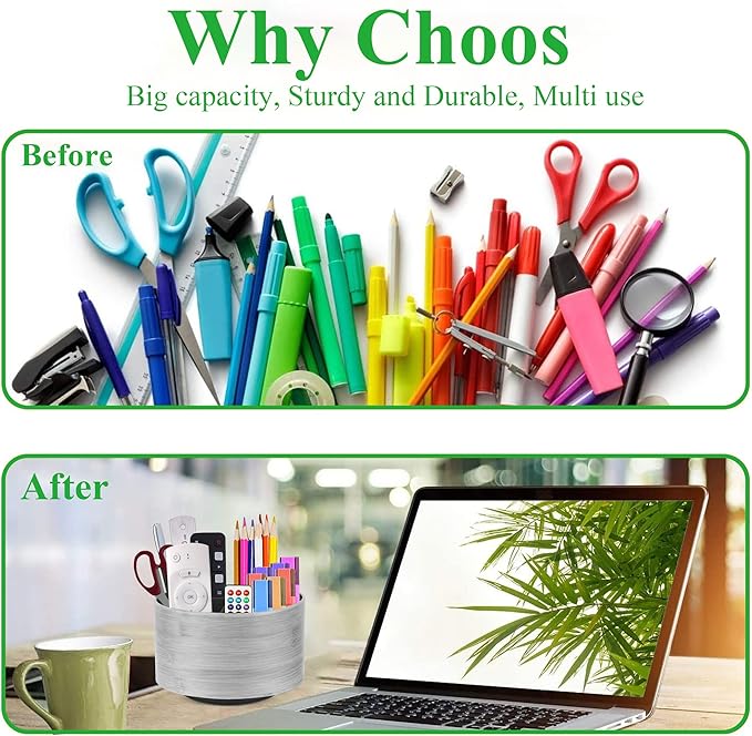 Hennaja Round Leather Art Supply Organizer,Remote Control Holder,360 Degree Spinning,Multi-Functional Pencil Holder,4 Compartments Desktop Stationary Organizer(1-Light Grey2)