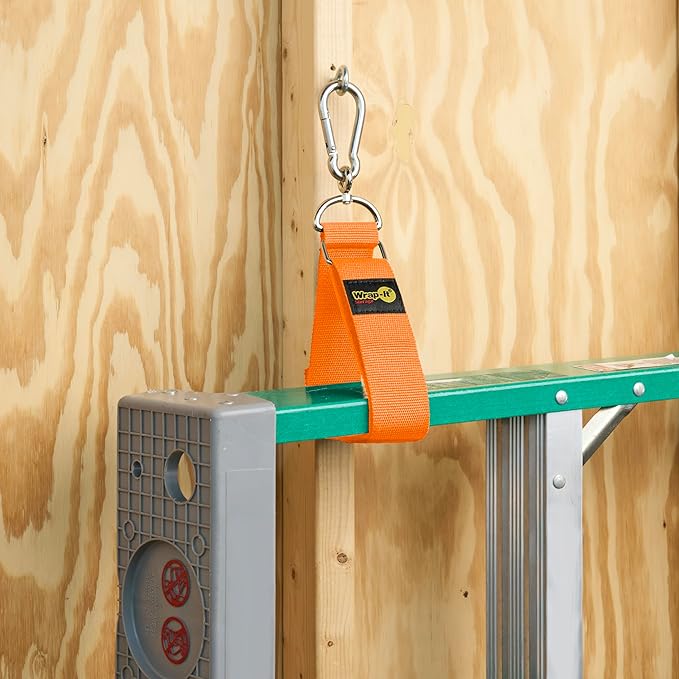 Wrap-It Storage Hook 'n Hang Straps - 32" Blaze Orange - 2-Pack Carabiner Straps for Cord Storage or Garden Hose