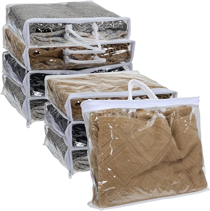 8 Pcs Zippered Storage Bags Clear Sweater Storage Bag PVC Plastic Storage Bags for Blankets Clothes Closet Quilt Pillow Bed Sheet Organizer with Zipper Cube Organizer (15 x 12 x 3.15 Inch)