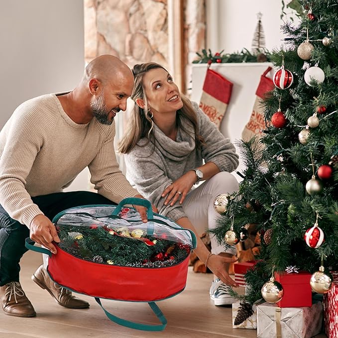 Shappy 8 Pcs Christmas Wreath Storage Bag Clear Wreath Box Wreath Storage Containers with Clear Window and Handle Christmas Garland Storage Containers for Xmas Holiday Seasonal Storage (30 Inch)