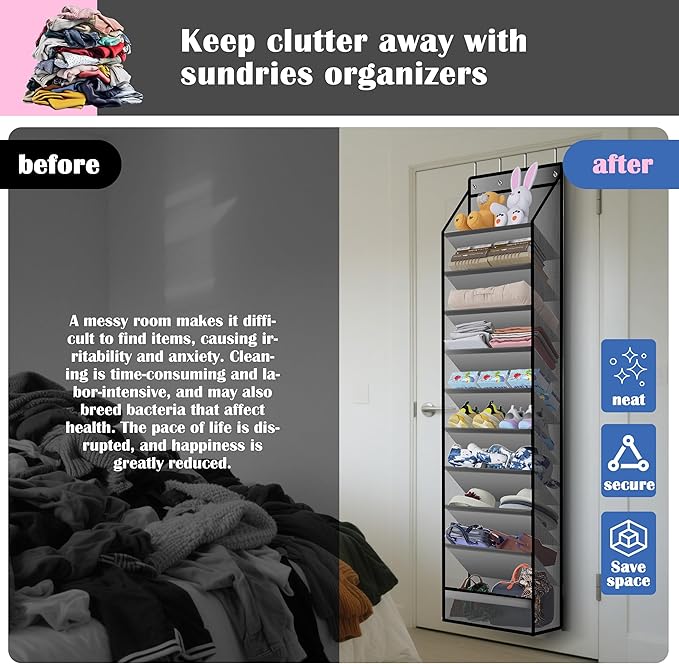 10 - Pocket Over - the - Door Hanging Shoe Organizers & Rack, Made of Sturdy 600D Oxford + Non - Woven Fabric, Space - Saving Storage for Shoes, Boots & More (Gray)