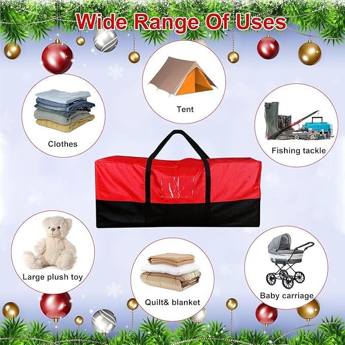 Christmas Tree Storage Bag, Fits Up 8 Ft Tall Artificial Trees, Heavy-Duty 600D Oxford Tree Bag with Reinforced Handles Zipper Clear Pocket, Storage Bags for Moving Items, Clothing, Outdoor, Bedding