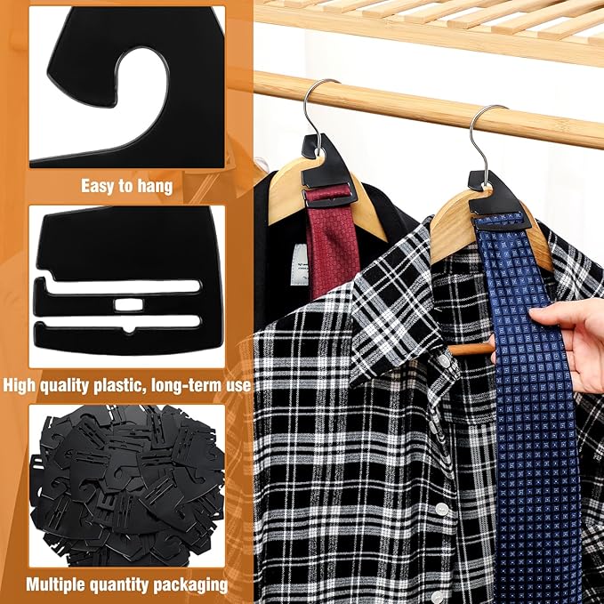 Maxdot 200 Pcs Tie Hangers, Plastic Neck Tie Holders for Display, Black Necktie Hook Hangers for Men Retail Closet, 2.8 x 2 inches