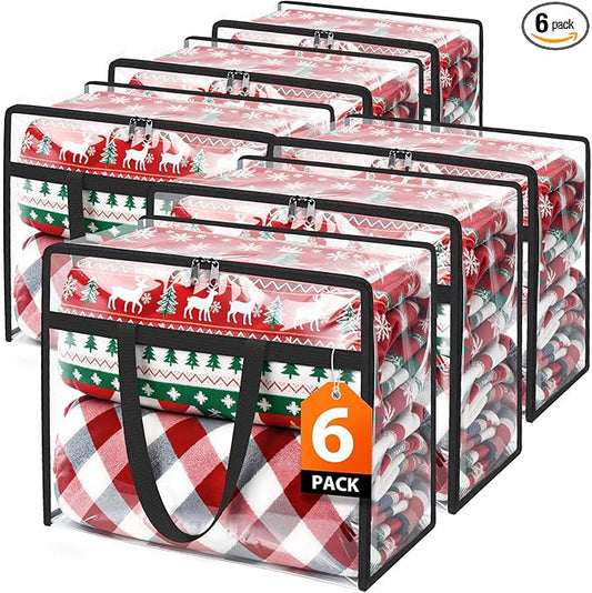 Clear Clothes Storage Bags, 6 Pack Closet Organizers and Under Bed Storage Containers, Foldable Moving Bags with Zippers for Comforter, Blanket, Bedding, Duvet, PVC Packing Bags 90L