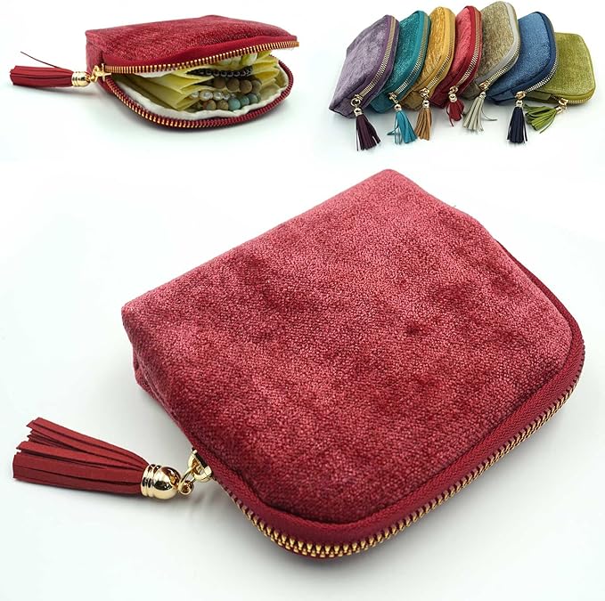 Travel Jewelry Case, Travel Jewelry Organizer, Travel Jewelry Bag with Zipper, Small Travel Jewelry Pouch for Necklaces Bracelets Bangles Rings Earrings Gemstones Storage (red)