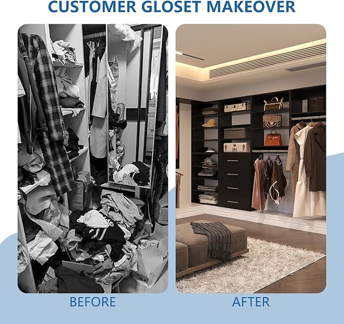 Tall Hanging Closet Unit, Modular Closet System, Wood Closet System Organizer with Storage for Walk In Closets, Clothing Rack Wardrobe Closet for Hanging Clothes, Bedroom, Black, 22.5"W