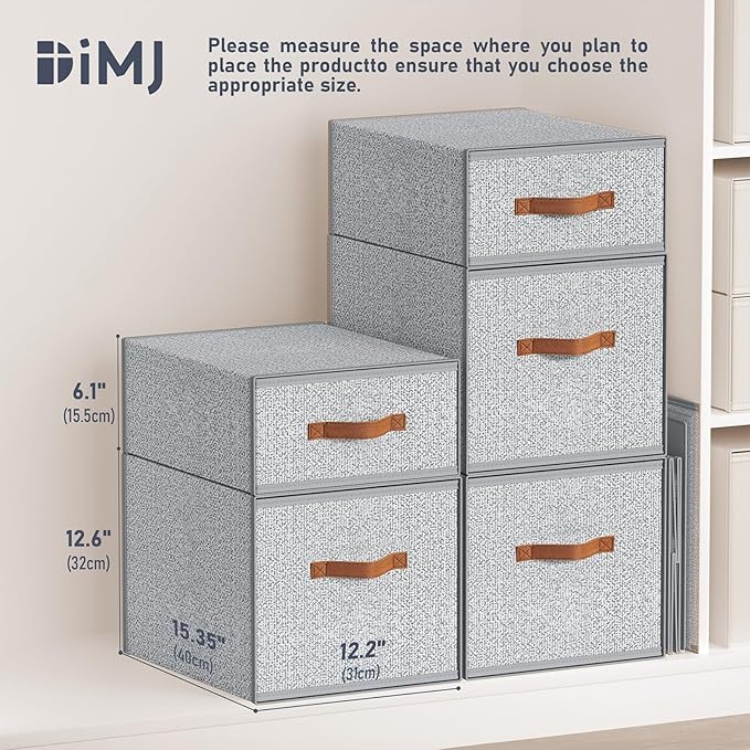 DIMJ Closet Organizers and Storage - Fabric Storage Bins with Drawers Stackable Closet Bins with Labels for Clothes, Sweaters, Bedding, Collapsible Storage Cubes for Bedroom, Living Room, Shelf