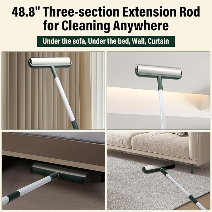 Large Lint Rollers for Pet Hair Extra Sticky, 9.45 in Giant Lint Roller Refill 360 Sheets Total,48 in Telescopic Pole to Clean Without Bending Down for Floor Cleaning Carpets,Clothes,Couch