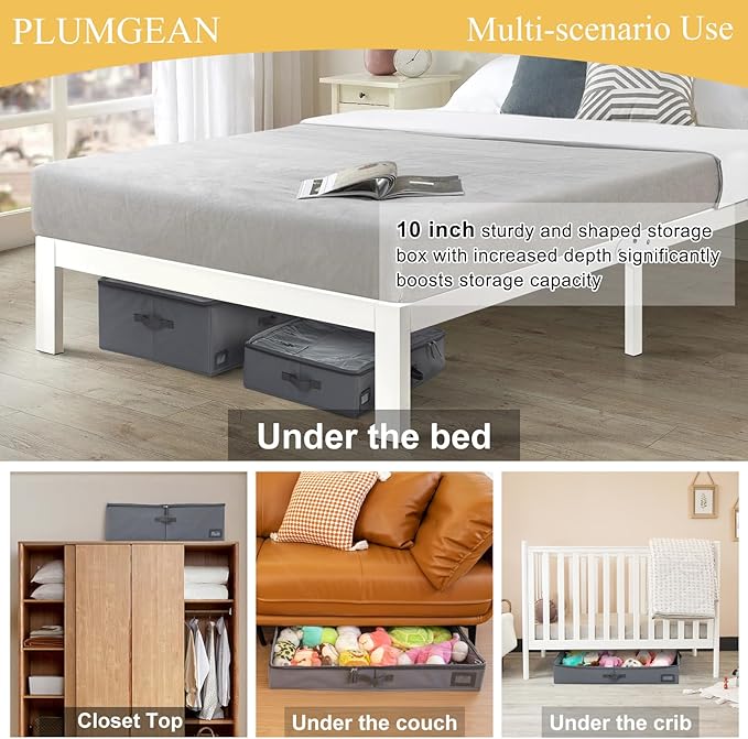 10-Inch Under Bed Storage Containers (2-Pack) | Sturdy Sidewalls | Clear Cover & Label Holder | Foldable Fabric Closet Bin Organizer | Stores Clothing/Blankets/Sweaters/Sheets