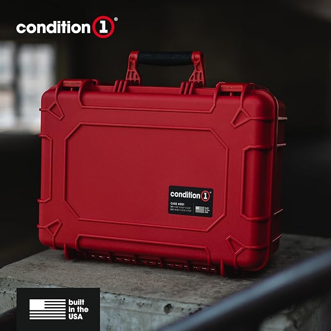 Condition 1 18" Medium Waterproof Hard Case with Foam, Model 801, Portable Protective Storage Box for Travel, Tactical Gear, Made in USA,18.36"x13.70"x 7.03" Orange