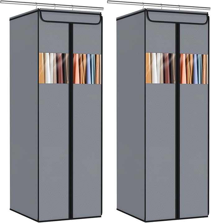 Zilink Garment Bags for Hanging Clothes 54" Hanging Garment Bags for Closet Storage with Clear Window Space Saving Hanging Storage Bags for Suits, Coats, Dresses, Grey, 2-Pack