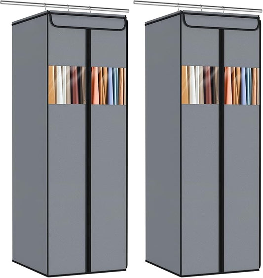 Zilink Garment Bags for Hanging Clothes 54" Hanging Garment Bags for Closet Storage with Clear Window Space Saving Hanging Storage Bags for Suits, Coats, Dresses, Grey, 2-Pack