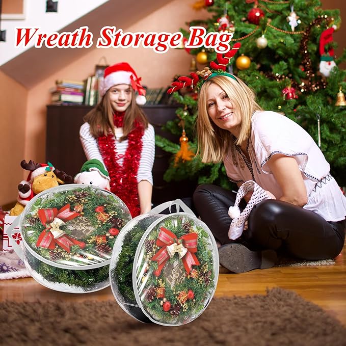 6 Pack Wreath Storage Container, 30" Wreath Storage Bag, Plastic Bag Storage Comforter Storage Bag with Sturdy Handles for Clothes, Bed Sheet, Pillow & Blanket, White