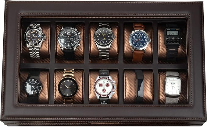 HOUNDSBAY Mariner Mens Watch Box Storage Case Holder, Watch Box for Large Watches, PU Leather Watch Box Organizer for Men, Watch Case for Large Watches, Wrist Watch Display Case, Watch Case Box Men