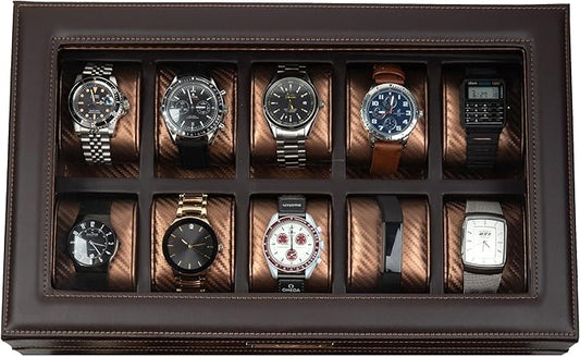 HOUNDSBAY Mariner Mens Watch Box Storage Case Holder, Watch Box for Large Watches, PU Leather Watch Box Organizer for Men, Watch Case for Large Watches, Wrist Watch Display Case, Watch Case Box Men