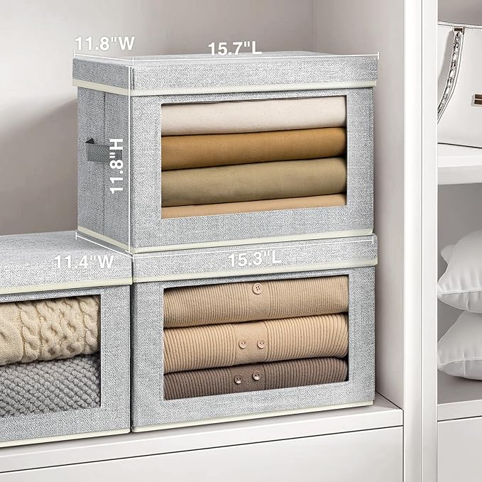 Storage Bins with Lids, 6 Pack Large Storage Cubes with Window, Closet Bins with Lids & Handles, Fabric Box for Organizing Clothes, Towels, Books, Blended