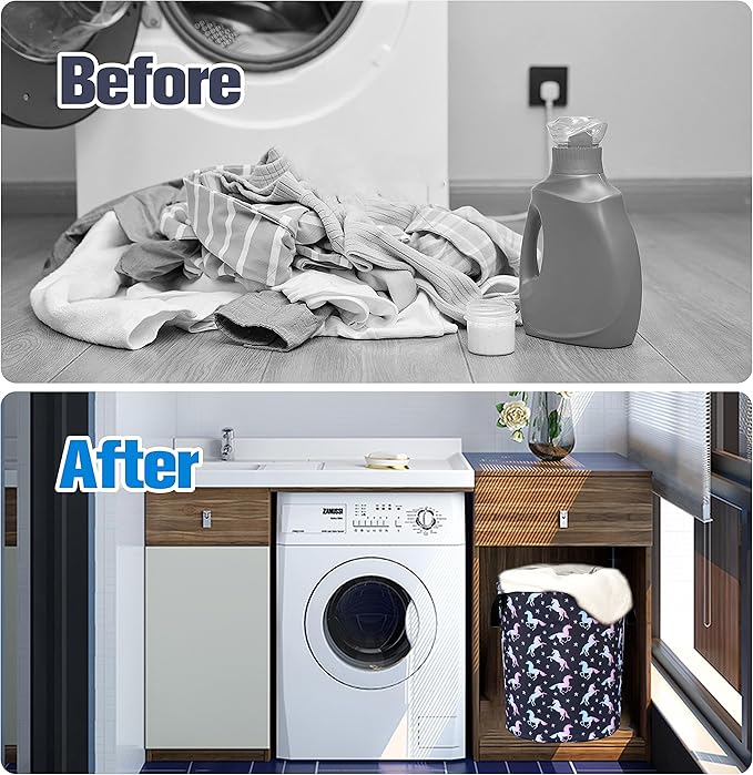 Unicorn Laundry Basket Animal Foldable Oxford Cloth Funny Tote Bag Laundry Hamper Clothes Storage Bucket Organizer For Bathroom/Laundry Storage/Bedroom Storage Basket 17.7x13.7 Inch