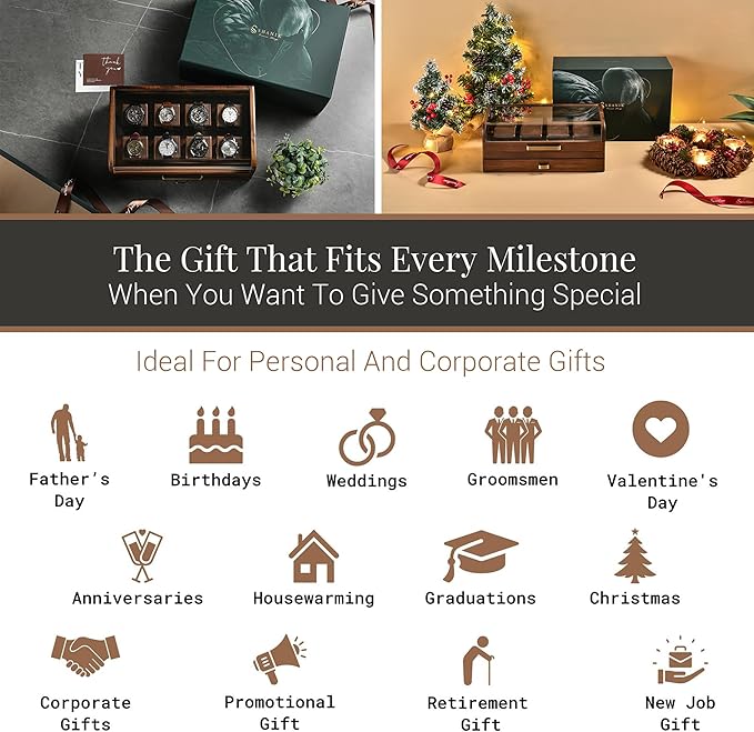 Personalized 8 Slot Wooden Watch Box with Acrylic Lid & Drawer – Engraved Men’s Watch Organizer, Detachable Stands – Luxury Gift for Watch Collector, Groomsmen, Anniversary, Father’s Day