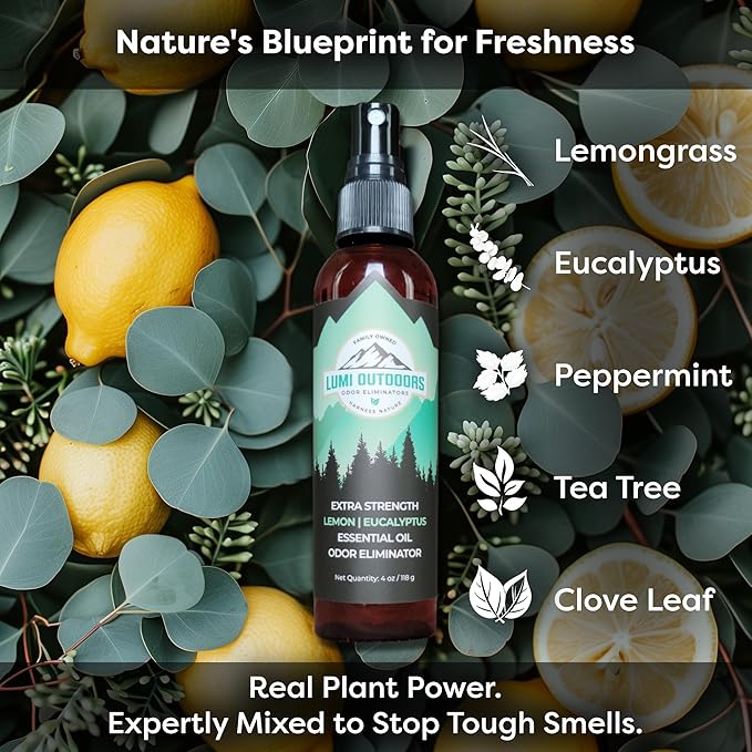 Lumi Outdoors Natural Shoe Deodorizer Spray and Foot Powder Bundle - Lemon Eucalyptus and Foot Powder