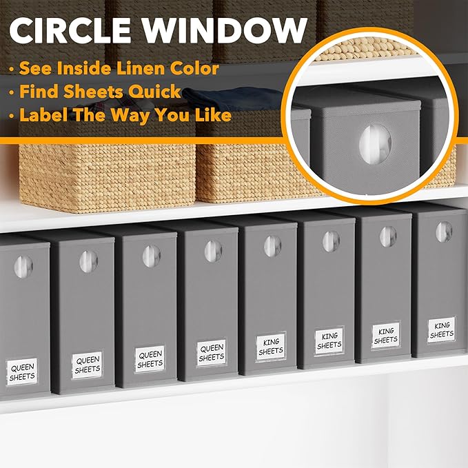 SpaceAid 10 Pack Bed Sheet Organizers and Storage, Foldable Sheet Organizer for Linen Closet, Sheets Set Folder Keeper with Window XL (Queen & King Size) Organizing Bedding Container, Gray