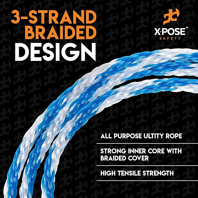 Polypropylene Rope - Braided Utility Line - 1/4" x 100 Ft - All Purpose Indoor & Outdoor Poly Rope Cord - Twisted Clothesline, Sash Cord, Anchor Line, Camping, Marine, Pool, Nautical 2 Pack