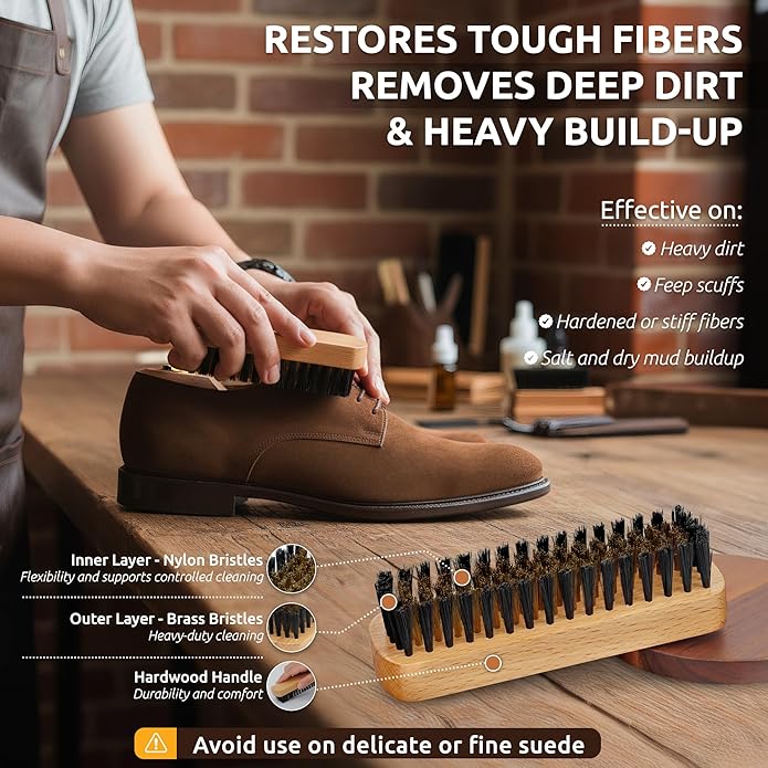 TAKAVU Premium Suede & Nubuck Cleaning Brush Kit, Crepe & Brass Bristle Brush, Microfiber Towel Cloth, Cleaning Block Eraser for Shoes, Boots