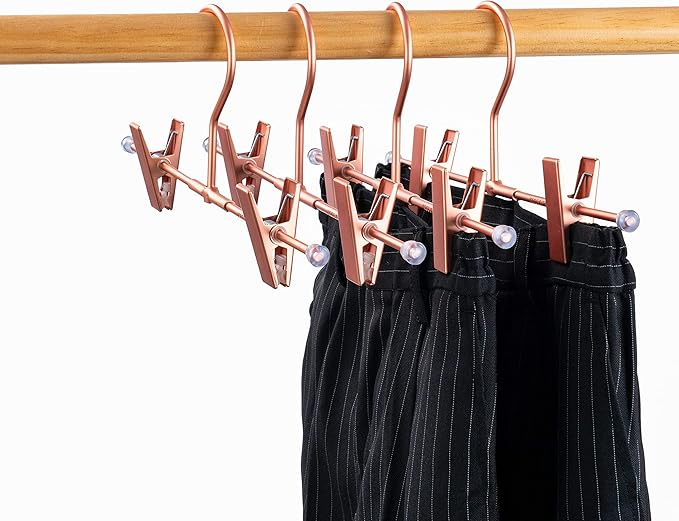 Pants Hangers 11.8" Space Saving Rose Gold Clothes Skirts Hanger 20 Pack Adjustable Clips for Jeans Trousers Display Closet Storage Scarves Slack Garment Multifunctional Rack