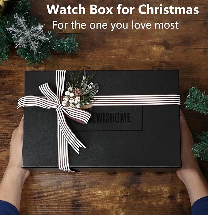 BEWISHOME Watch Box for Men, 12-Slot Watch Case with Drawer, 2-Layer Mens Jewelry Box with Large Glass Lid, Watch Display Case Watch Holder Organizer Watch Storage for Men Women Black, SSH02L