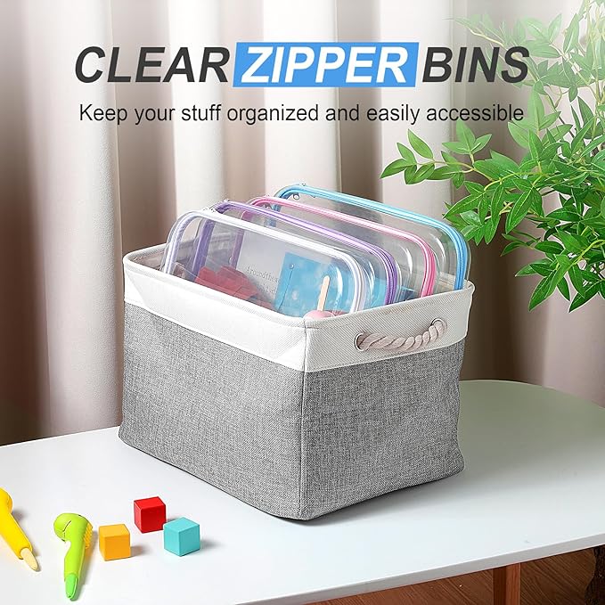 Hoolerry 4 Pcs Hard Clear Zipper Case Makeup Bags Plastic Pencil Pouch Transparent Storage Box Containers for Cosmetics, Snacks, Building Blocks, Puzzles(Multicolor,13.8 x 11.8 x 2 in)