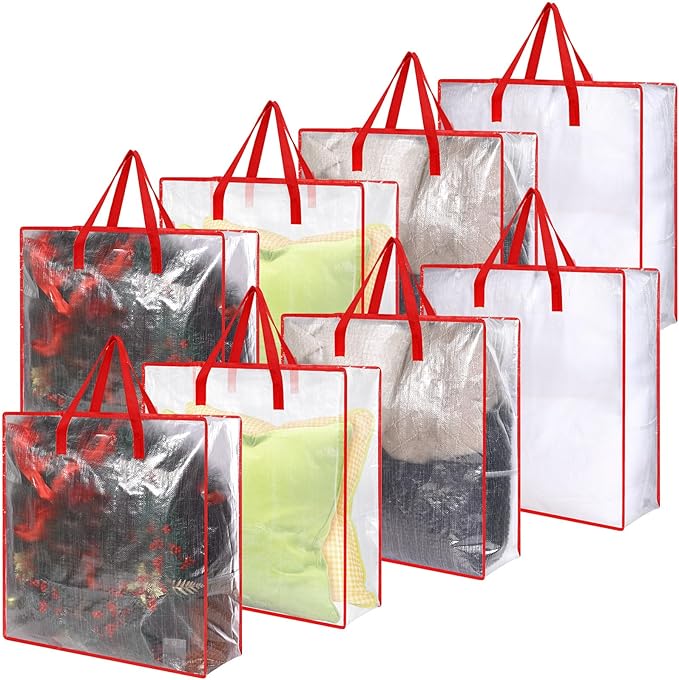 8 Pcs Clear Wreath Storage Bags 26 Inch Valentines St. Patrick's Garland Container Door Garland Holiday Wreath Storage Holder with Handle and Zipper Heavy Duty Plastic Packing Totes(Red)