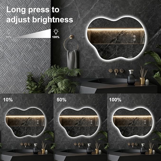 Asymmetrical Lighted Mirror for Bathroom,Modern LED Vanity Mirror with Backlit,Fog-Free,Tri-Color Dimmable Lighting with Memory Function,Hardwire Ready [Horizontal/Vertical] 30" H x 22" W