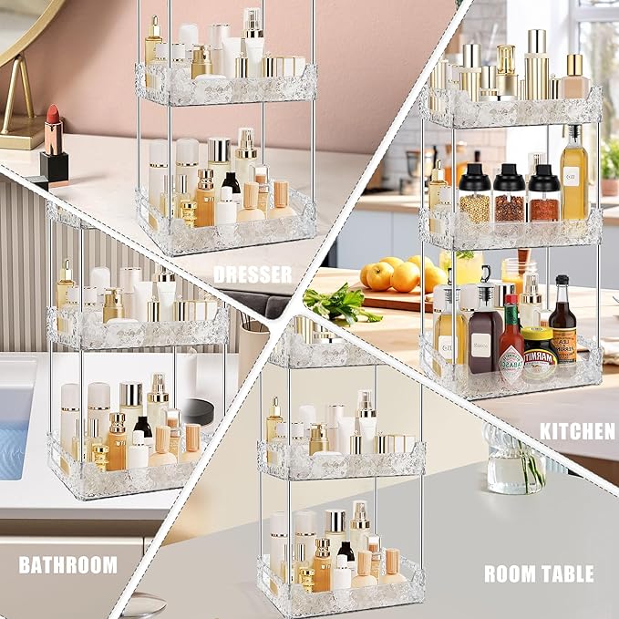 3-Tier Bathroom Counter Organizer Countertop Storage, Dresser Organizer Vanity Tray for Makeup, Perfume Organizer Cosmetics Skincare Shelf - Clear