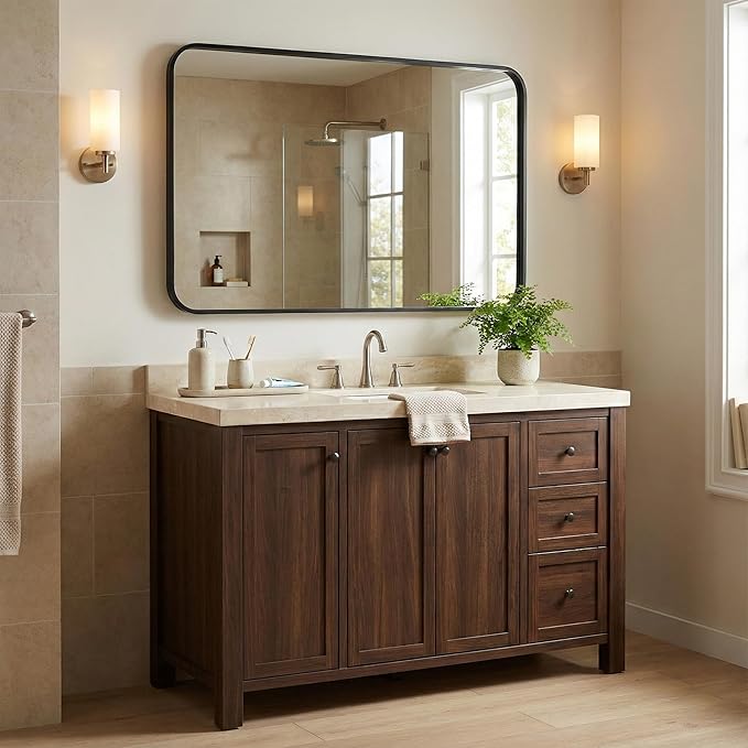 Black Bathroom Mirrors for Over Sink, Set of 2, 24x36 Inch Rectangular Wall Mounted Vanity Mirrors with Matte Black Iron Frame, Moisture-Resistant Backing, Modern Farmhouse Style