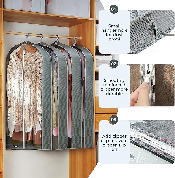 10 Pcs 40" Garment Bags for Hanging Clothes, Clear Suit Bags for Closet Storage Clothing Storage, Garment Bags Shoulder Covers with 4" Gussets for Coats, Jackets, Shirts and Sweater