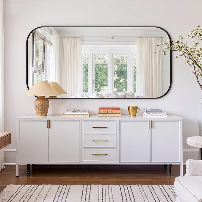 Bathroom Mirror for Wall, Large Bathroom Vanity Mirror for Over Sink 30 x 60, Black HD Reflection Shatterproof Mirror for Living Room Bedroom Entryway, Metal Frame Rectangular Shape