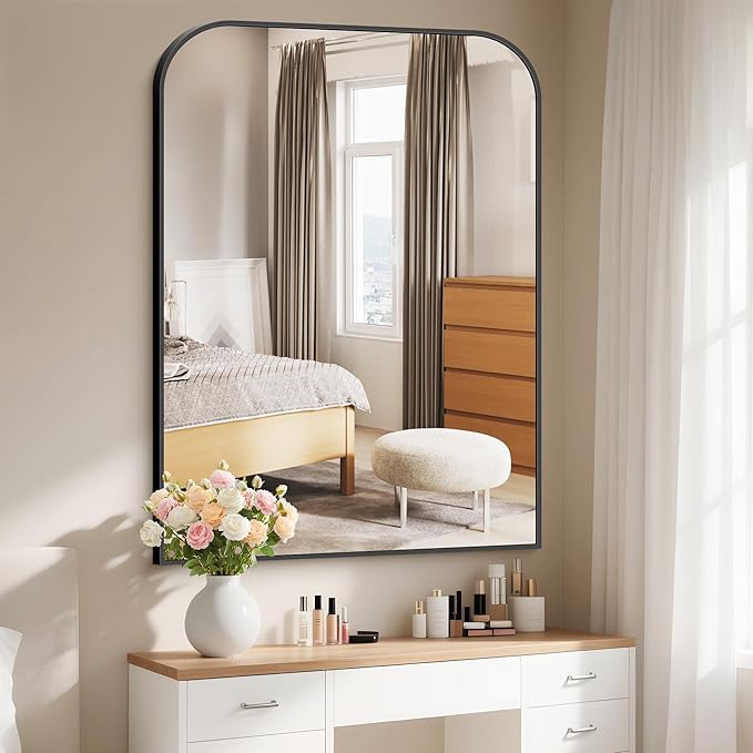 Bathroom Mirror, 36x48 inch Large Black Rectangle Wall Mounted Mirror with Thin Frame, Bathroom Vanity Mirrors for Over Sink, Entryway, Living Room, Bedroom