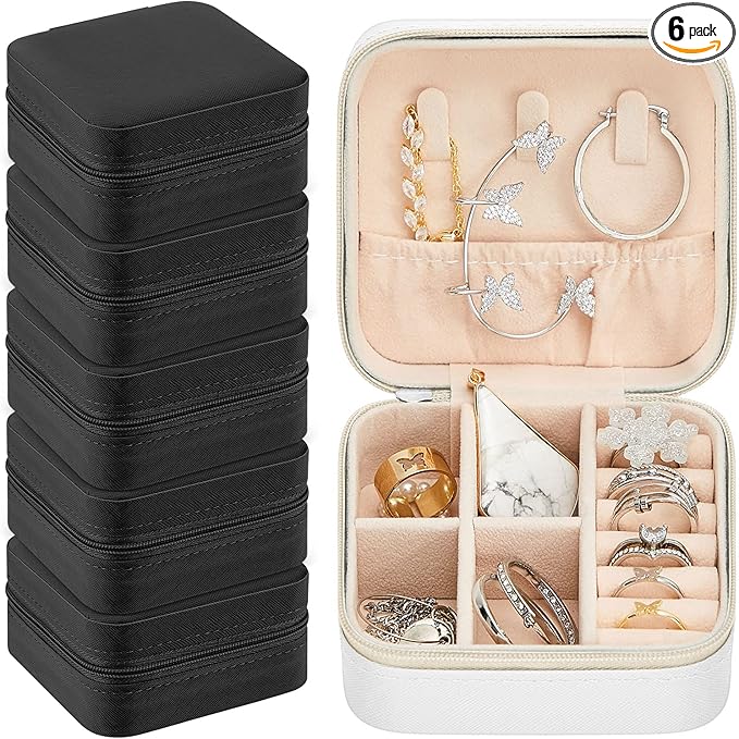 Taiyin 6 Pcs Travel Jewelry Case, Valentines Day Gifts for Her- Small Jewelry Organizer Box Bridesmaid Gifts for Women Girls (Black,White)