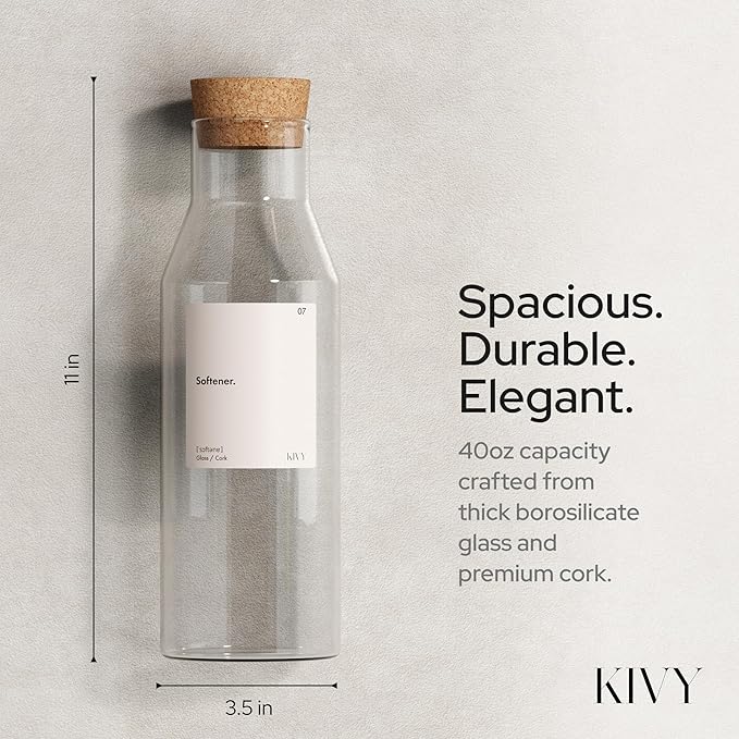 KIVY Glass Laundry Detergent Dispenser + Labels [Set of 2] Glass Jars for Laundry Room Organization Decor - Scent Beads & Soap Dispenser for Liquid Detergent Dispenser & Fabric Softener